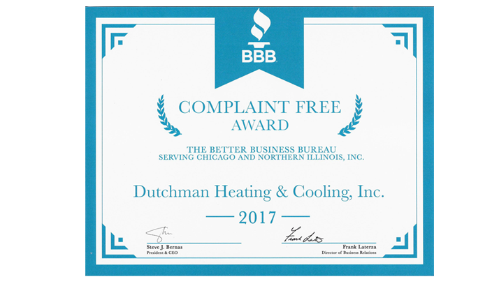 American Standard 2017 BBB Complaint Free Award
