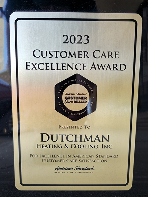 Dutchman Heating & Cooling, Inc. is an American Standard Water Heater installation customer care award winner in Naperville IL.